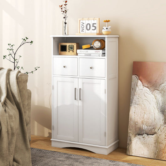 2 Doors Freeestanding Bathroom Floor Cabinet with 2 Drawers and Adjustable Shelves-White Sale