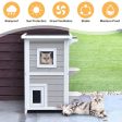 2-Story Wooden Cat House with Escape Door Rainproof Online Sale