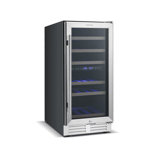 30-Bottle Freestanding Wine Cooler with Temp Memory and Dual Zones -Silver Fashion