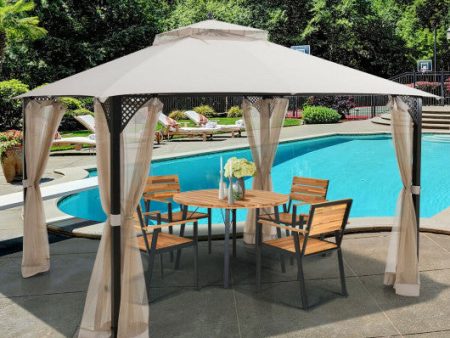 12’ x 10’Outdoor Double Top Patio Gazebo-Beige Supply