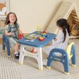 Kids Table and 2 Chairs Set with Storage Shelf and Building Blocks-Blue Hot on Sale