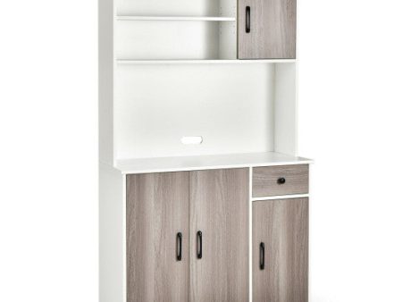 4-Door Freestanding Kitchen Buffet with Hutch and Adjustable Shelves-White Online Sale