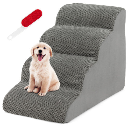 4-Tier Foam Non-Slip Dog Steps with Washable Zippered Cover-Gray For Cheap