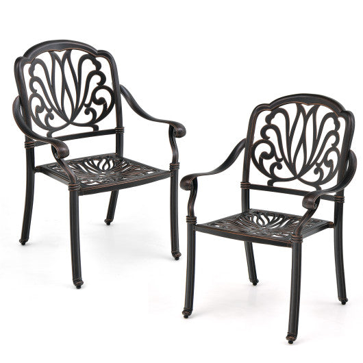 2 Pieces Patio Cast Aluminum Dining Chairs with Armrests-Bronze Online