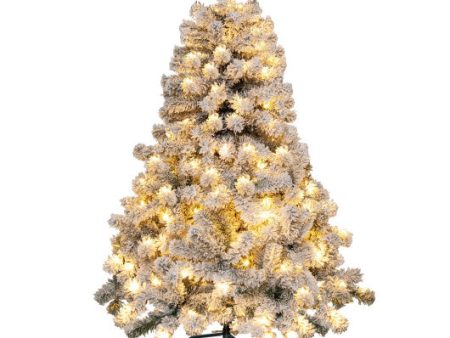 4.5 Feet Pre-Lit Premium Snow Flocked Christmas Tree with 150 Lights Sale