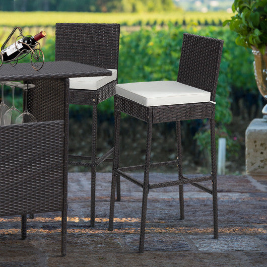 2 Pieces Patio Cushioned Wicker Barstools with Cozy Footrest-Set of 2 For Cheap