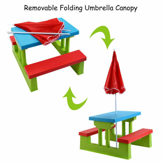 Kids Picnic Folding Table and Bench with Umbrella Online Hot Sale