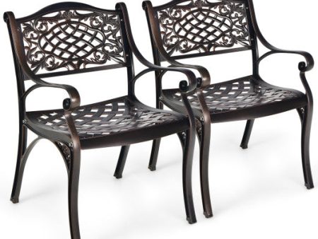 2-Piece Outdoor Cast Aluminum Chairs with Armrests and Curved Seats-Copper Online Hot Sale