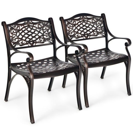 2-Piece Outdoor Cast Aluminum Chairs with Armrests and Curved Seats-Copper Online Hot Sale