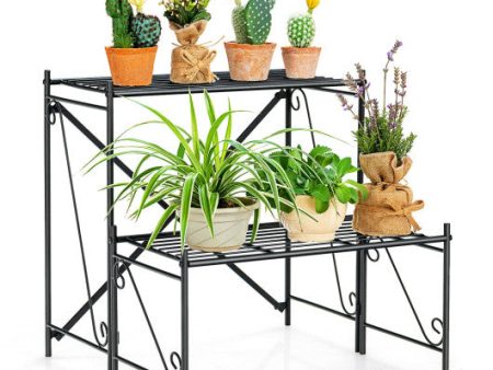 2-Tier Stair Style Metal Plant Stand for Indoor and Outdoor-Black Online