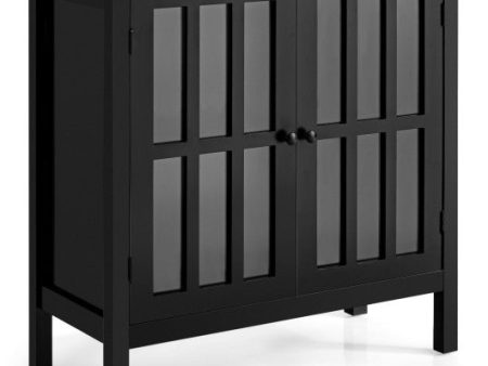 Glass Door Sideboard Console Storage Buffet Cabinet-Black For Sale