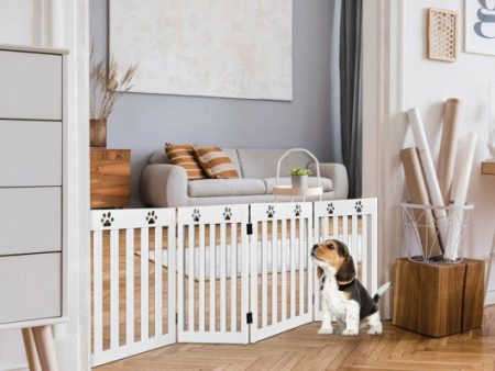 24 Inch Folding Wooden Freestanding Pet Gate Dog Gate with 360° Hinge -White Supply