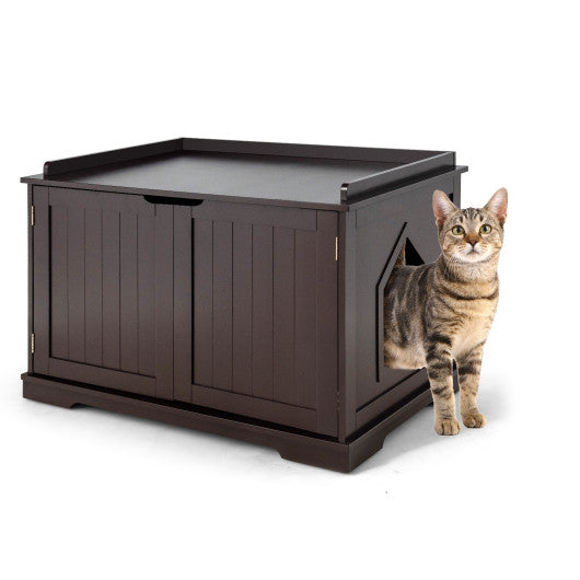 Cat Litter Box Enclosure with Double Doors for Large Cat and Kitty-Brown Online