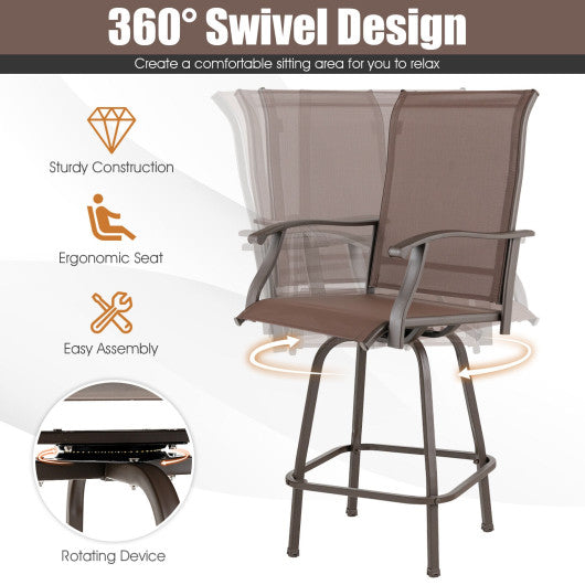 2 Pieces Patio 360 Rotation Swivel Bar Stool Set-Brown Online now