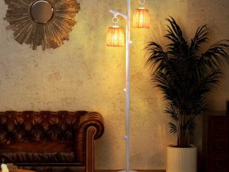 2 Light Tree Trunk Lamps with Wicker Shade-White on Sale