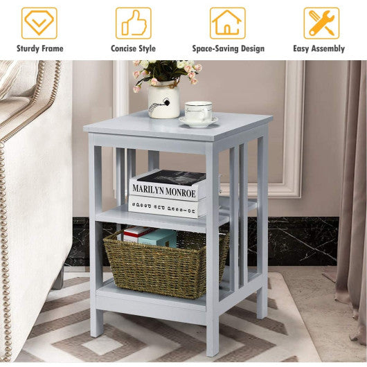 2 Pieces 3-Tier Nightstand with Reinforced Bars and Stable Structure-Gray Online Hot Sale