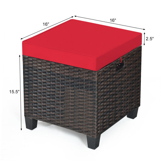 2 Pieces Patio Rattan Ottoman Set with Removable Cushions-Red on Sale