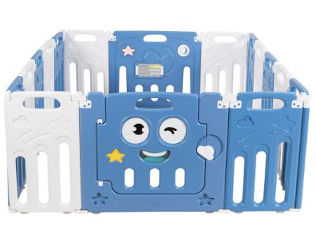 16-Panel Foldable Baby Playpen Kids Activity Centre-Blue Online Hot Sale