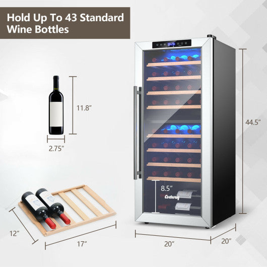 43 Bottle Wine Cooler Refrigerator Dual Zone Temperature Control with 8 Shelves-Black For Discount