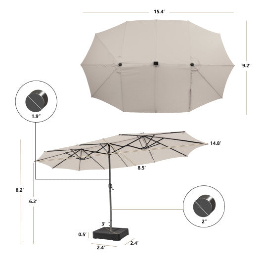 15 Feet Double-Sided Patio Umbrella with 48 LED Lights-Beige Online Sale