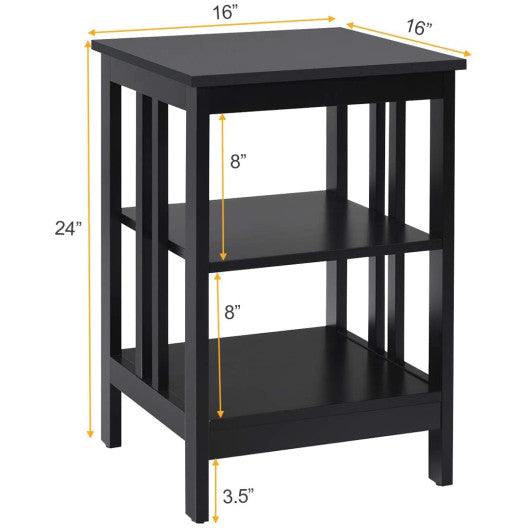 2 Pieces 3-Tier Nightstand with Reinforced Bars and Stable Structure-Black Supply