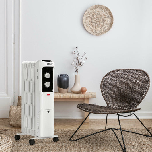 1500W Oil Filled Portable Radiator Space Heater with Adjustable Thermostat-White For Cheap