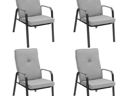 4 Patio Dining Stackable Chairs Set with High-Back Cushions Online now