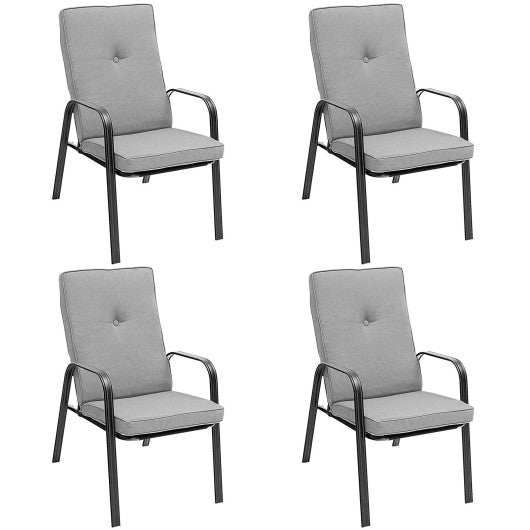 4 Patio Dining Stackable Chairs Set with High-Back Cushions Online now