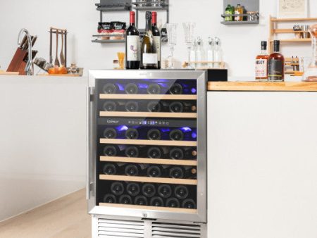 Dual Zone Wine Cooler for 51 Bottles with Reversible Door-Silver Online Sale