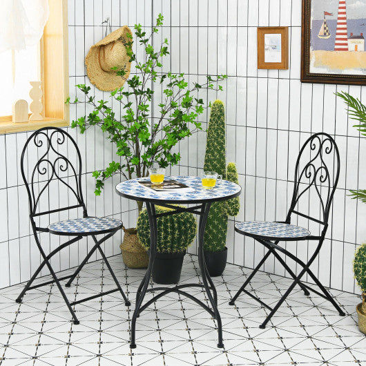 2 Pieces Patio Folding Mosaic Bistro Chairs with Blue Floral Pattern Discount