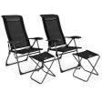 4 Pieces Patio Adjustable Back Folding Dining Chair Ottoman Set-Black Cheap