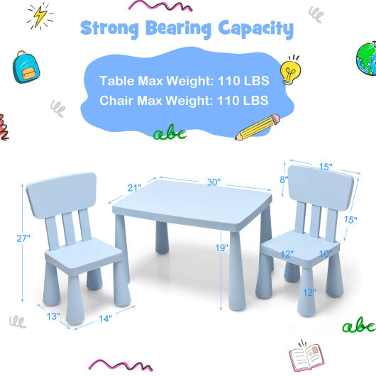 3 Pieces Toddler Multi Activity Play Dining Study Kids Table and Chair Set-Blue Discount