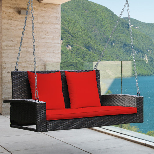 2-Person Patio Rattan Porch Swing with Cushions-Red Online Sale