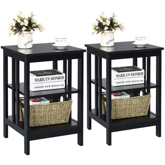 2 Pieces 3-Tier Nightstand with Reinforced Bars and Stable Structure-Black Supply