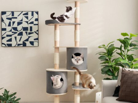 6-Tier Wooden Cat Tree with 2 Removeable Condos Platforms and Perch-Gray Online Sale