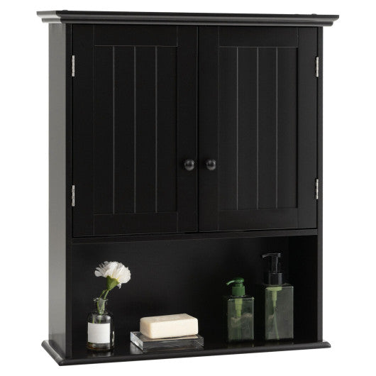 2-Door Wall Mount Bathroom Storage Cabinet with Open Shelf-Black Online