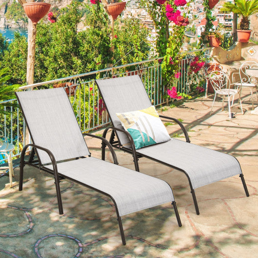 2 Pcs Outdoor Patio Lounge Chair Chaise Fabric with Adjustable Reclining Armrest-Gray For Discount