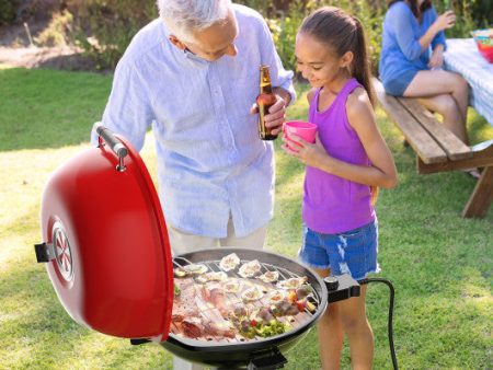 1600W Portable Electric BBQ Grill with Removable Non-Stick Rack-Black & Red on Sale