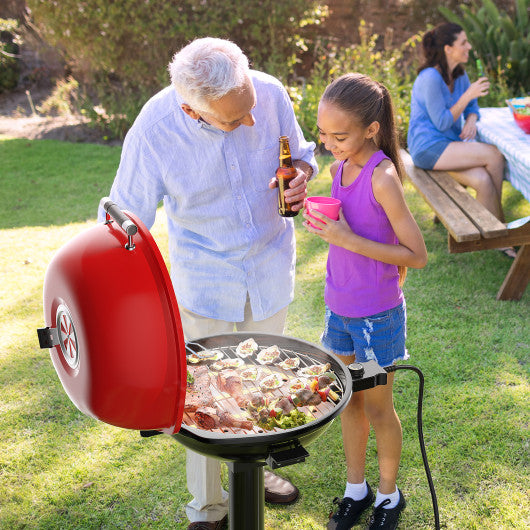 1600W Portable Electric BBQ Grill with Removable Non-Stick Rack-Black & Red on Sale