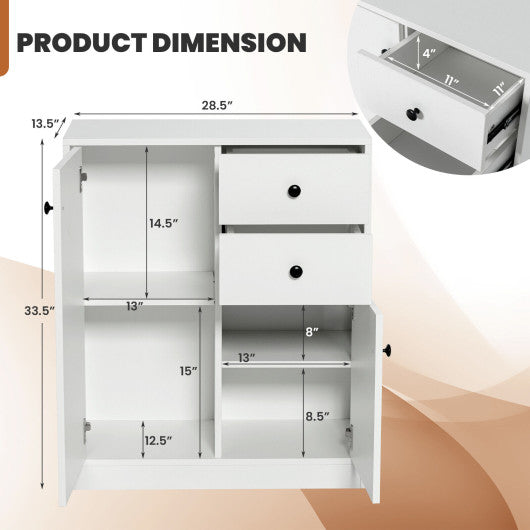 2-Door Free-standing Kitchen Sideboard with Adjustable Shelves-White For Discount