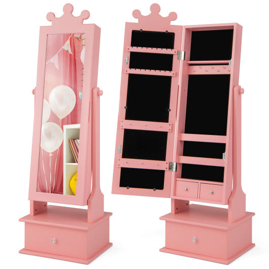 2-in-1 Kids Play Jewelry Armoire with Full Length Mirror and Drawers-Pink For Cheap