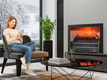 1400W Electric Fireplace Log Heater with Adjustable Flame Brightness-Black Fashion