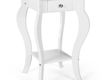 2-Tier End Table with Drawer and Shelf for Living Room Bedroom-White Discount