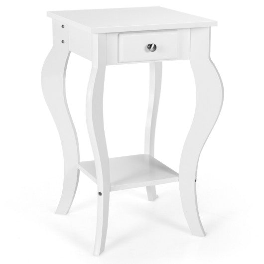 2-Tier End Table with Drawer and Shelf for Living Room Bedroom-White Discount