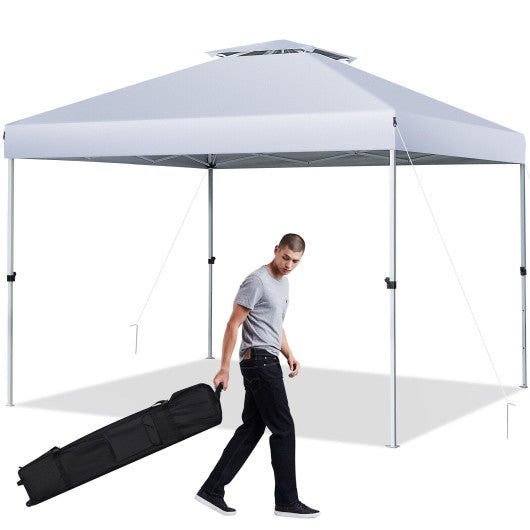 2-Tier 10 x 10 Feet Pop-up Canopy Tent with Wheeled Carry Bag-White For Discount