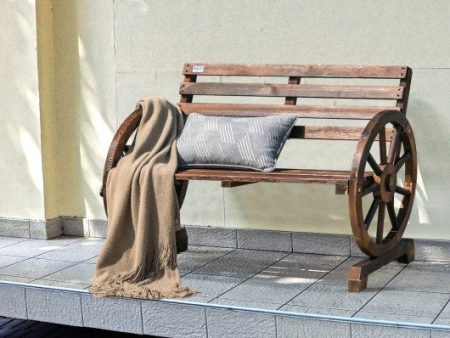 2-Person Outdoor Wooden Wagon Wheel Garden Bench-Brown Online Hot Sale