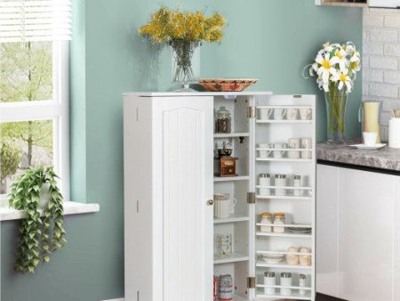 17-Tier Kitchen Pantry Cabinet with 2 Doors and 6 Adjustable Shelves-White For Cheap