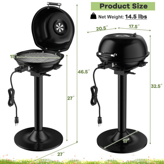 1600W Portable Electric BBQ Grill with Removable Non-Stick Rack-Black Supply