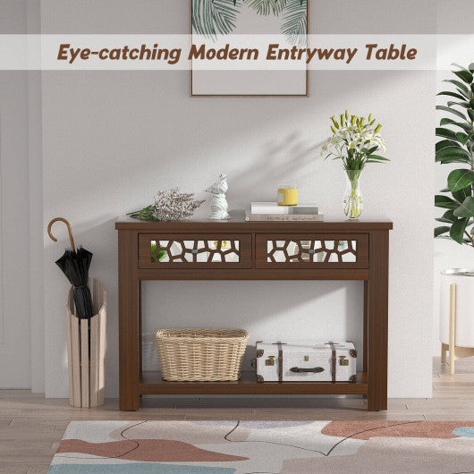 2-Tier Console Table with Drawers and Open Storage Shelf-Brown Online Sale