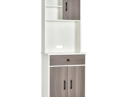 3-Door 71 Inch Kitchen Buffet Pantry Storage Cabinet with Hutch and Adjustable Shelf-White For Discount